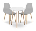 KAMI Tischset rund 60 cm – weiß / natürliche Beine + 2 WAT-Stühle grau / natürliche Beine