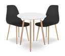 KAMI Tischset rund 60 cm – weiß / natürliche Beine + 2 WAT-Stühle schwarz / natürliche Beine