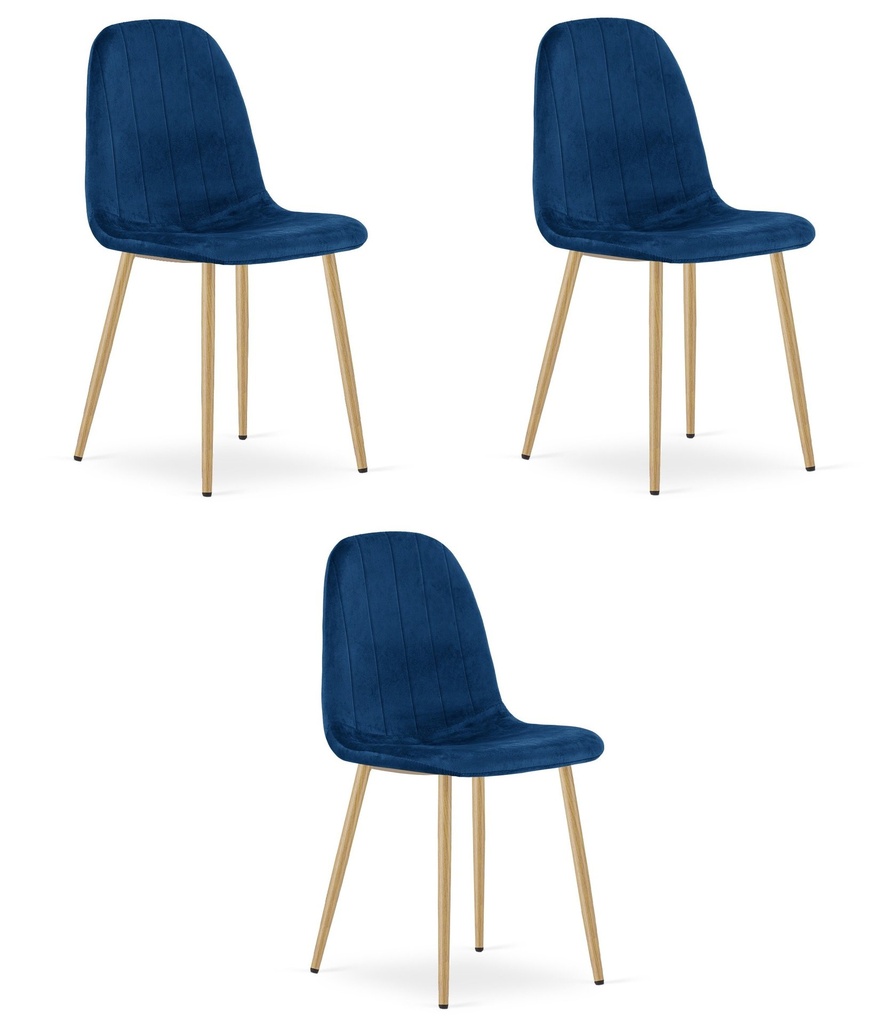 PADVA Stuhl – Marineblauer Samt / Eichenbeine x 3