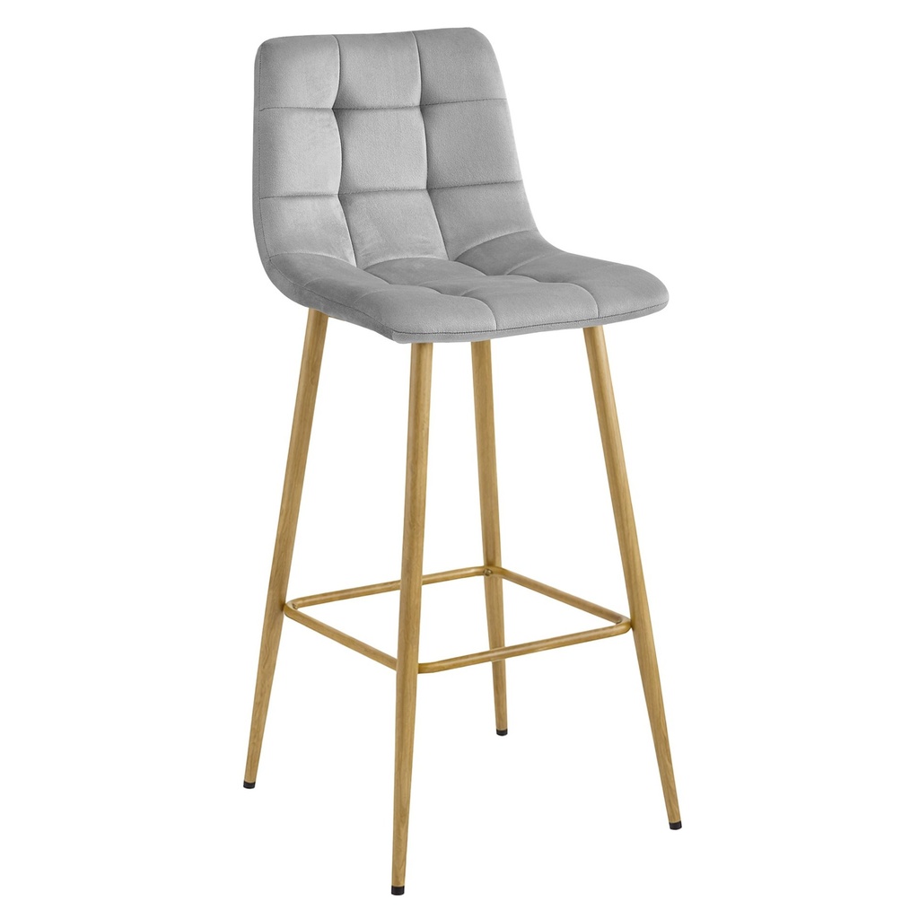 ARCETO Hocker – hellgrauer Samt / Eichenbeine x 1