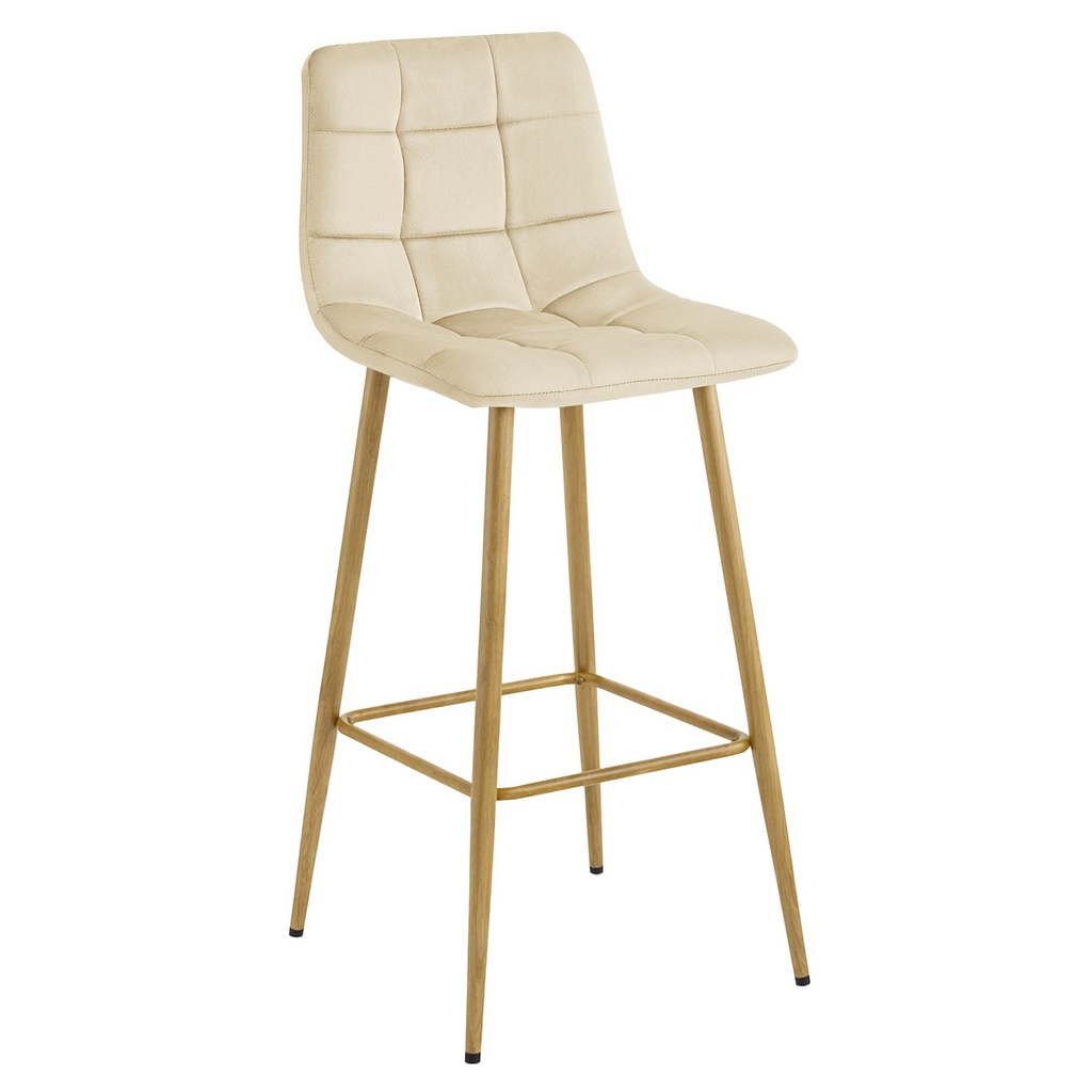 ARCETO Hocker – hellbeiger Samt / Eichenbeine x 1