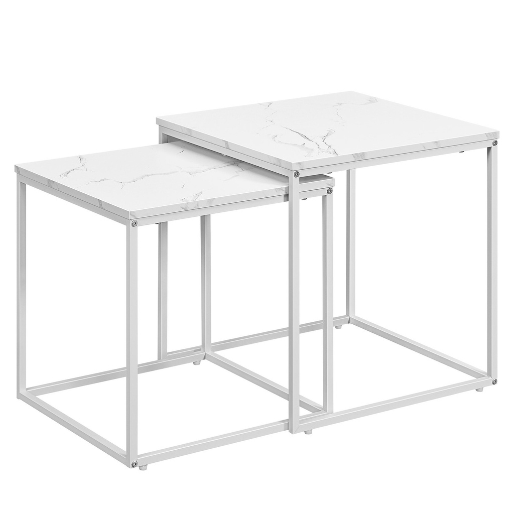 Quadratischer Couchtisch 2 Stück - Marmor / weiße Beine