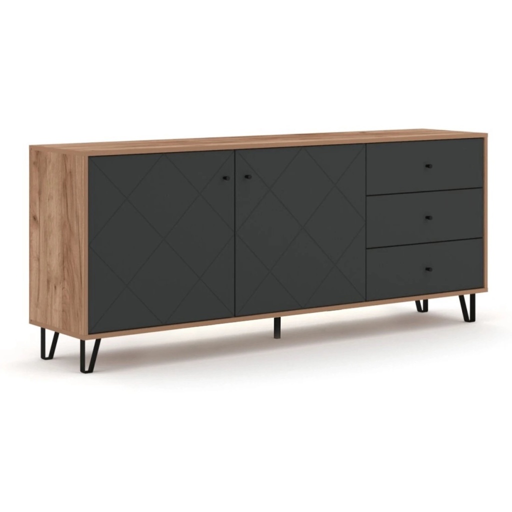 [W.BILBAO/BL6/DC/GRAF/KOM2D3S] BACARDI Kommode 183 cm Craft Oak Tobacco/Graphit