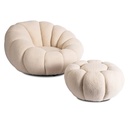 Drehbarer Lounge-Sessel PETTIT mit beigem Bouclé-Pouf