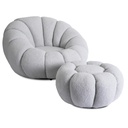 Drehbarer Lounge-Sessel PETTIT mit grauem Bouclé-Pouf