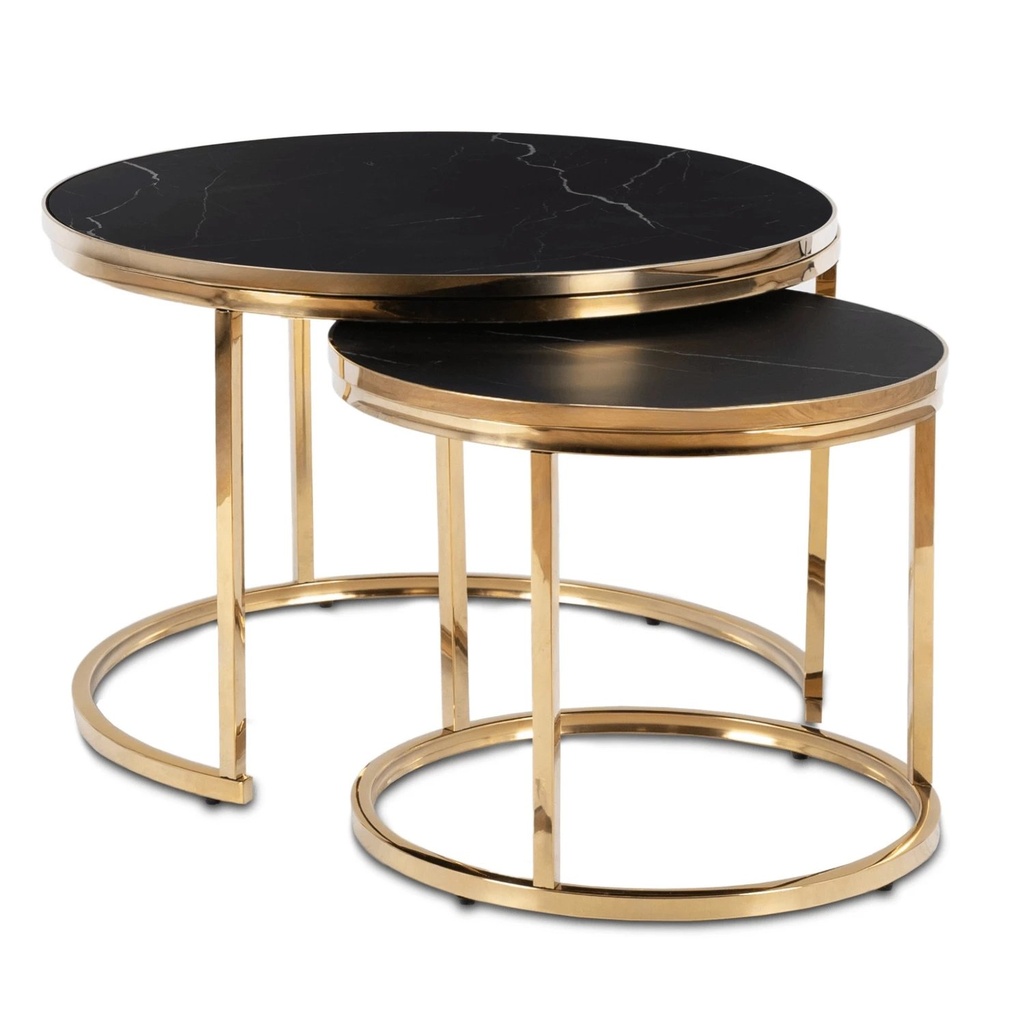 [ME.ARON/CZ/ZL/L] ARON Tischset aus schwarzem Marmor/Gold