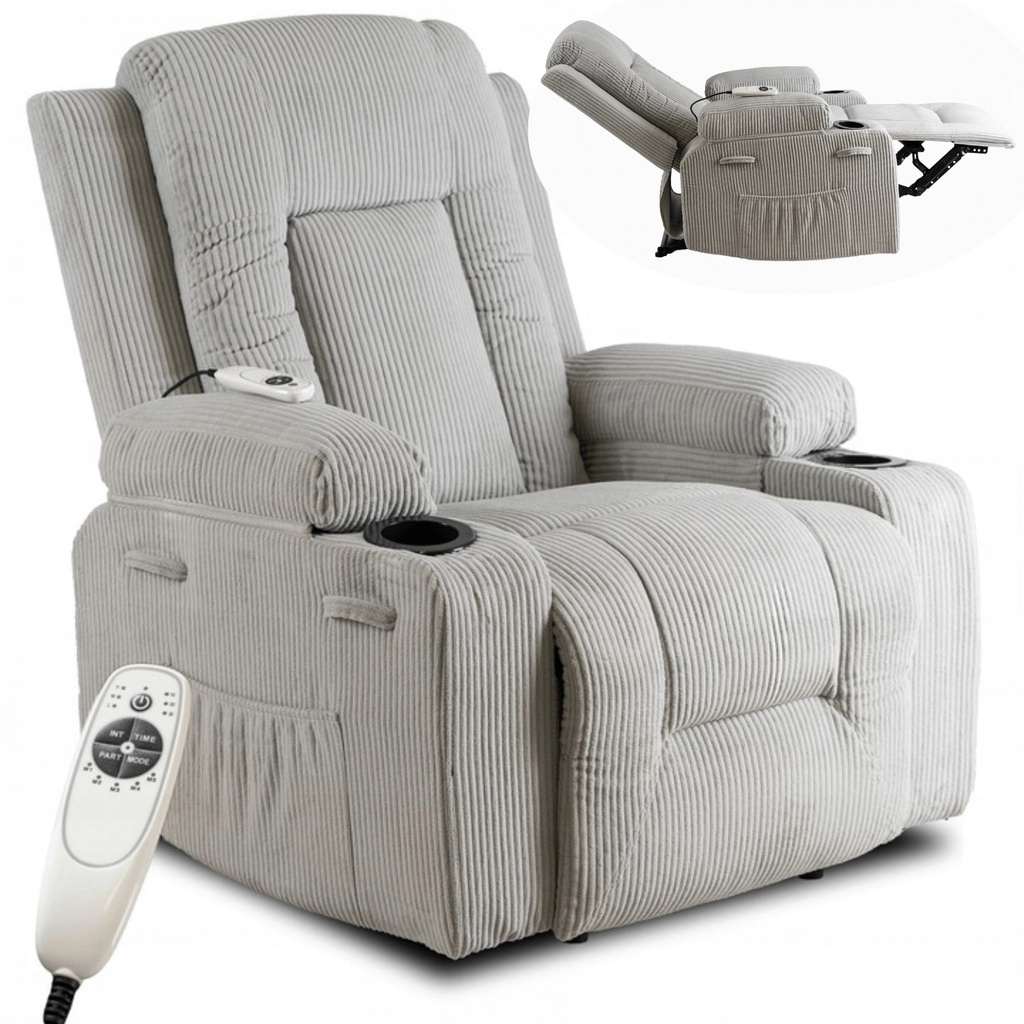 [ME.BOX2/P/SZTR/FW] BOX Grauer Cord-Massagesessel