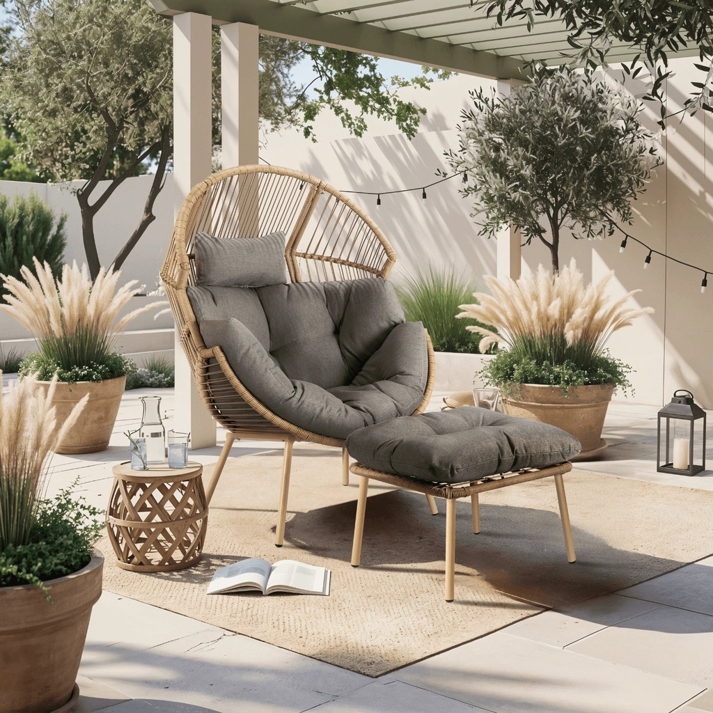 [ME.PORTLAND/P/NAT/T/FW] Garten-Loungesessel mit Fußhocker PORTLAND Grau