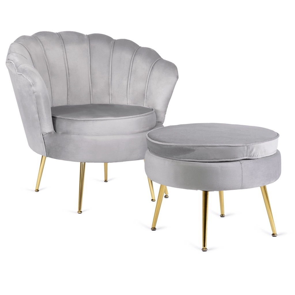 [ME.GRAND/P/V/FW] GRAND Sessel mit Fußhocker, grauer Samt