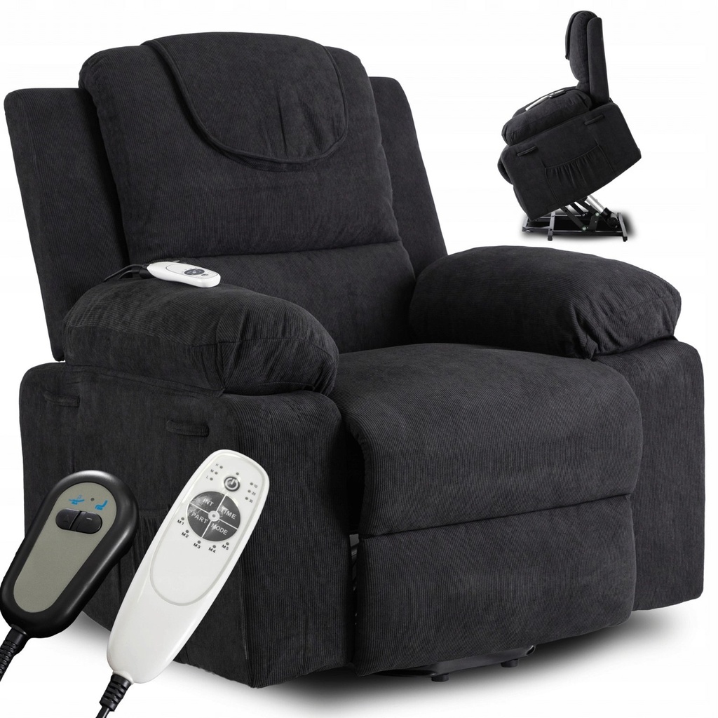 [ME.FENIX/CZ/SZTR/FW] FENIX Elektrischer Massage-Liegestuhl mit Aufstehfunktion, Schwarz