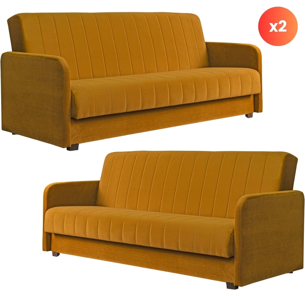 [PPHUE.PIEER/KRONOS1/Z2/WER] 2er-Set PORTO-Schlafsofa, senffarbener Samt