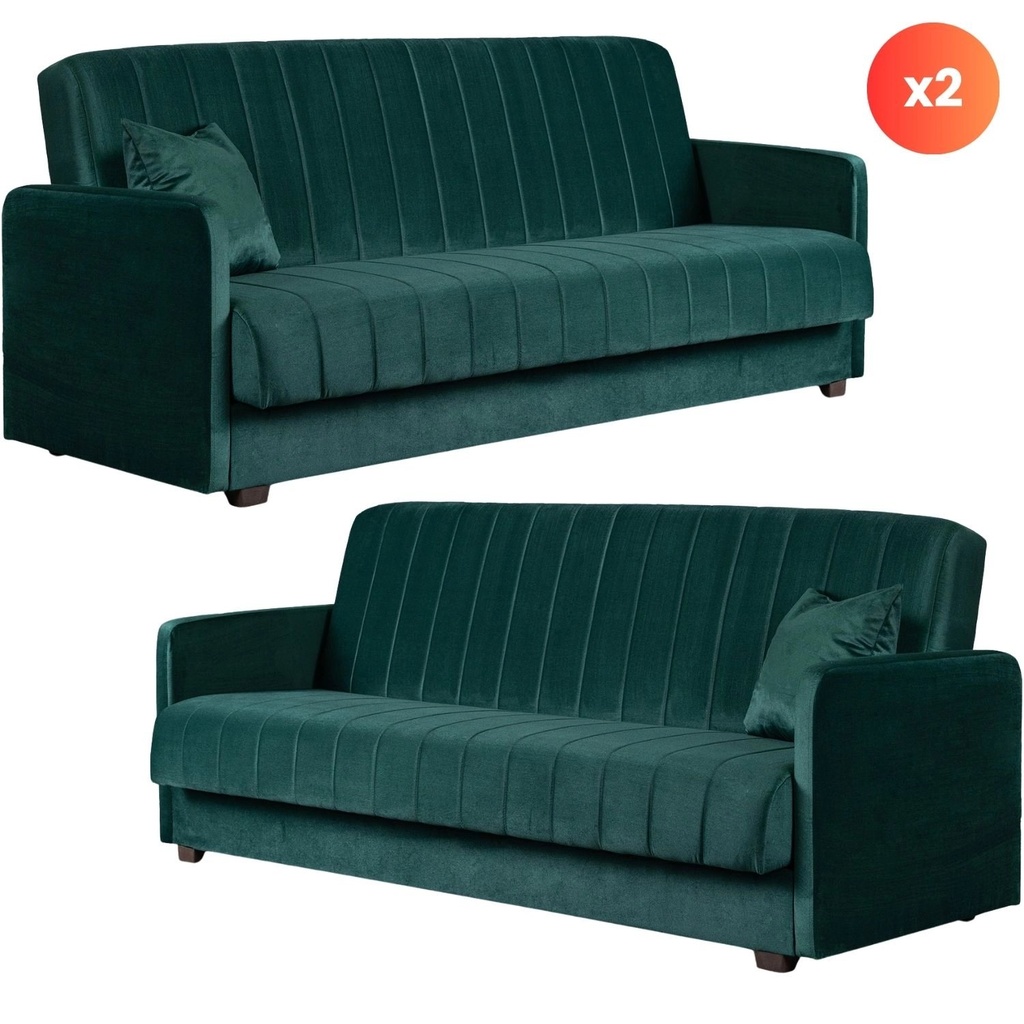 [PPHUE.PIEER/KRONOS19/Z2/WER] Set mit 2 Klappsofas aus grünem Samt PORTO