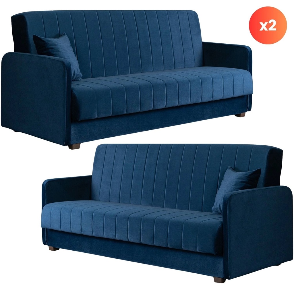 [PPHUE.PIEER/KRONOS9/Z2/WER] Set mit 2 Klappsofas aus marineblauem Velours PORTO