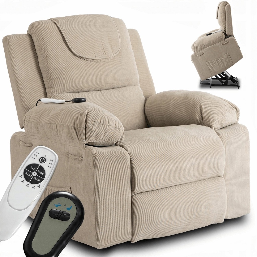 [ME.FENIX/BZ/SZTR/FW] FENIX Elektrischer Massage-Liegestuhl mit Stehfunktion, Beige Cord
