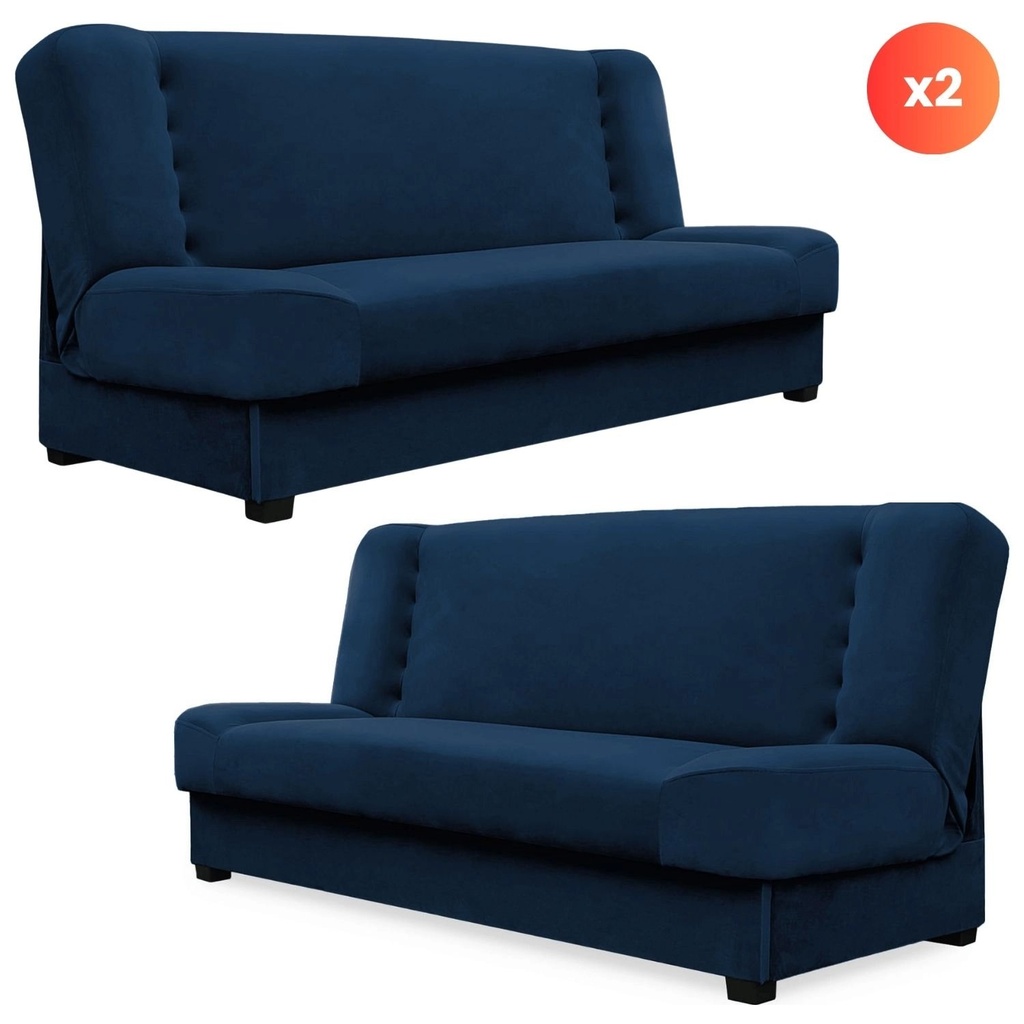 [PPHUE.DOROTKA/KRONOS9/Z2/WER] 2er-Set Schlafsofa PIANO Marineblauer Velours