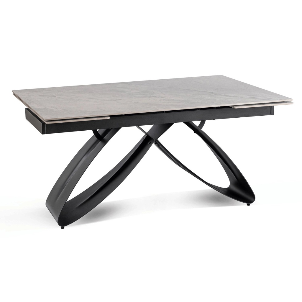 LUIGI Ausziehbarer Tisch aus Keramik, 160–240 cm, grauer Marmor/Schwarz