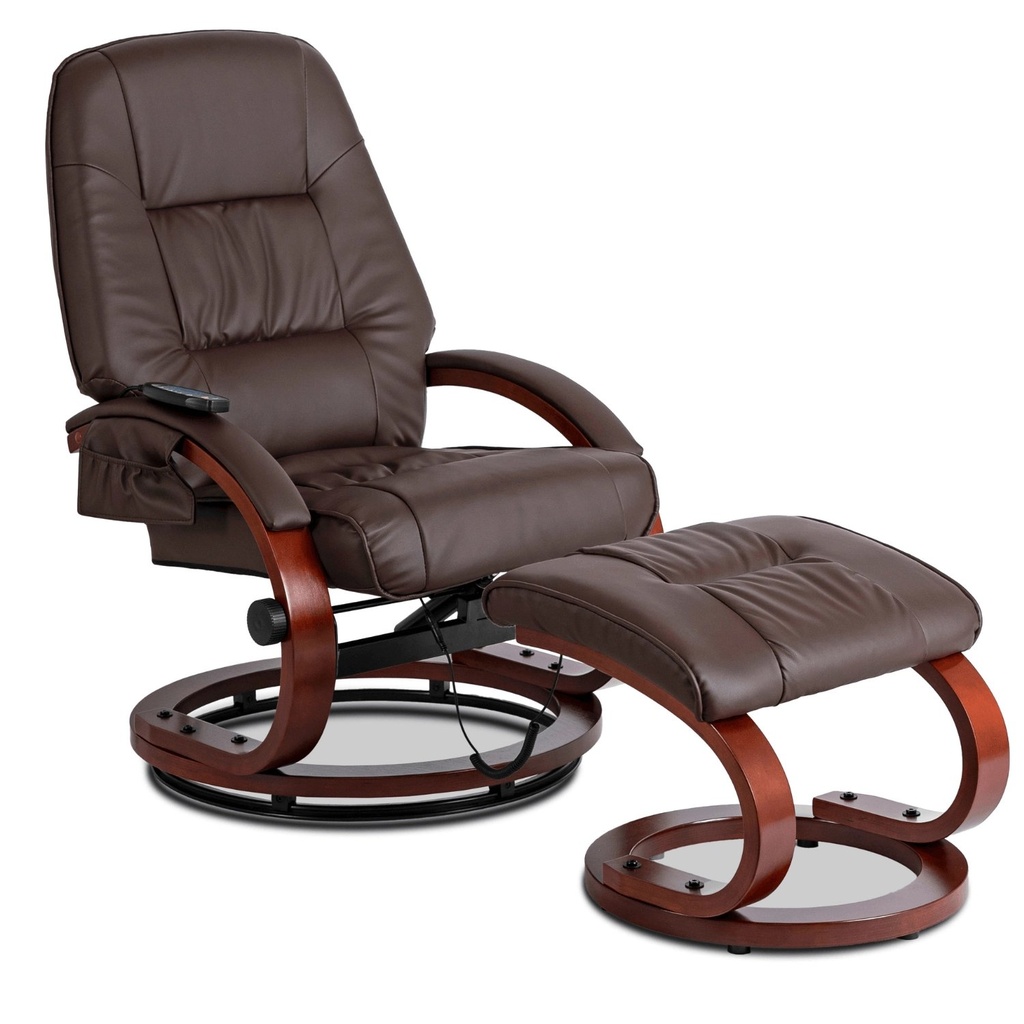 [ME.CANO/BR/E/FW] CANO beheizter Massagesessel mit Fußstütze, Braun, Kunstleder