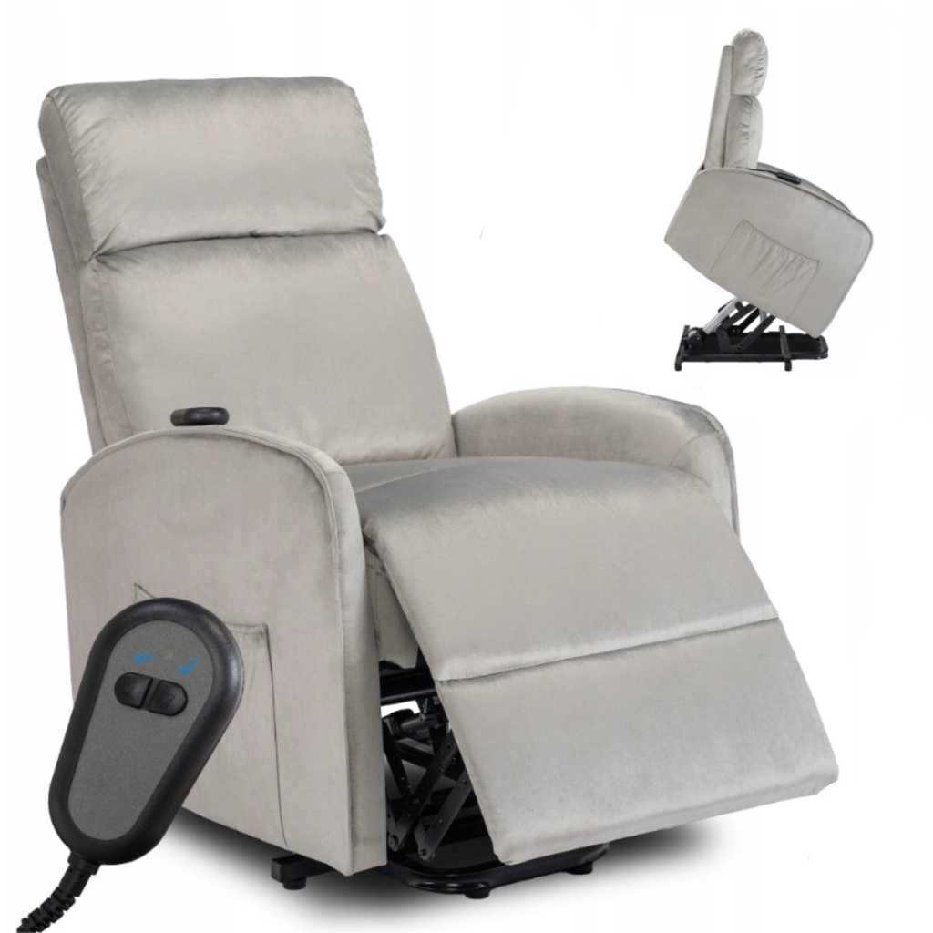 [ME.COLTON/P/V/FW] COLTON Elektrischer Liegesessel mit Stehfunktion, graues Velours