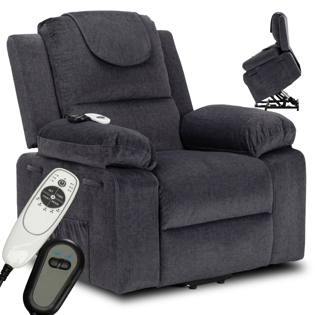 FENIX Elektrischer Massage-Liegestuhl mit Aufstehfunktion, Dunkelgrau