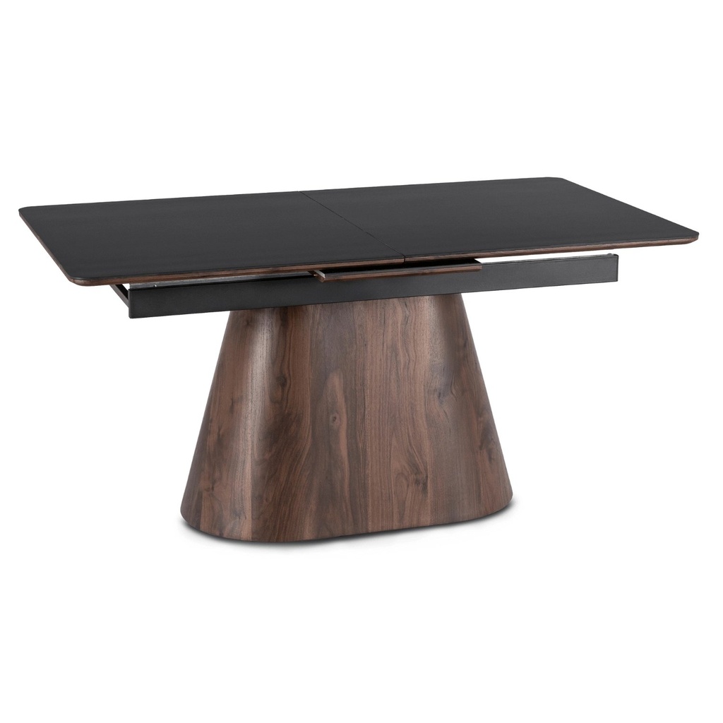 LIZBONA Ausziehbarer Tisch aus Keramik, 160–200 cm, Schwarz/Walnuss