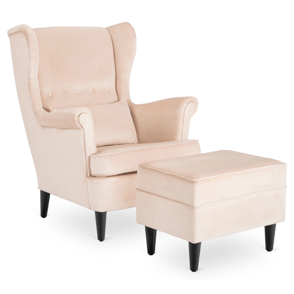 [ME.EVAN2/BZ/CZ/V/FWPD] EVAN 2 Loungesessel mit Fußhocker, Beige Velours
