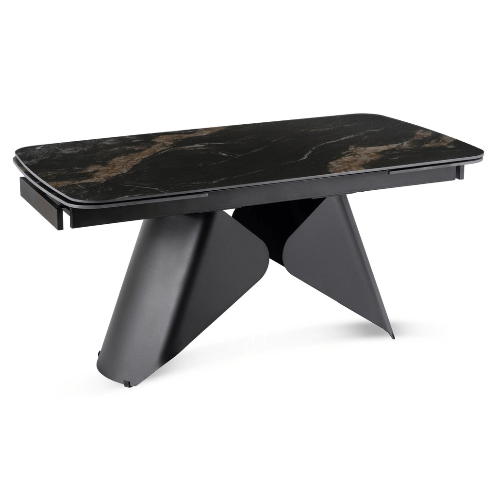 Ausziehbarer Tisch VERONA aus Keramik, 160–240 cm, schwarzer Marmor/Schwarz