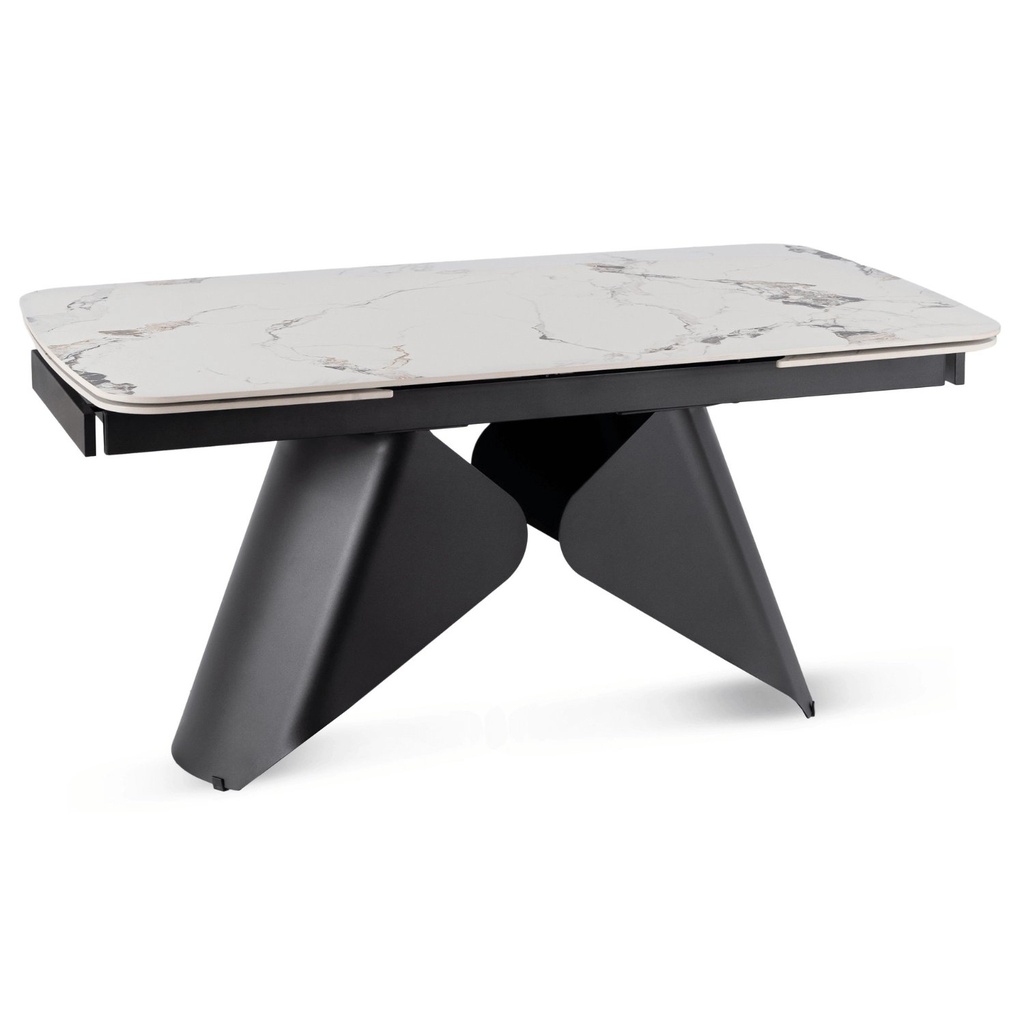 Ausziehbarer Tisch VERONA aus Keramik, 160–240 cm, weißer Marmor/Schwarz