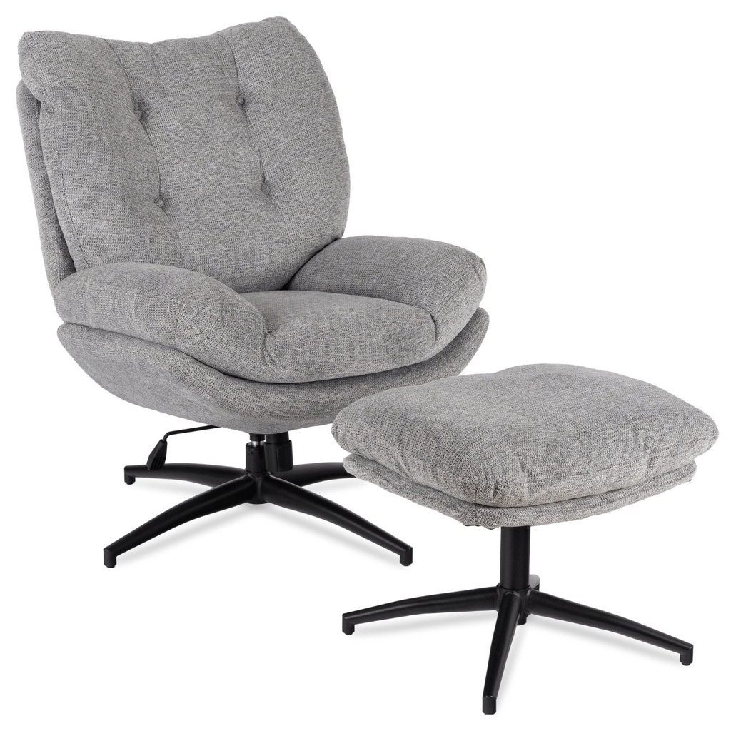 [ME.FREMONT/P/CZ/T/FW] FREMONT Drehbarer Loungesessel mit Fußhocker, Grau