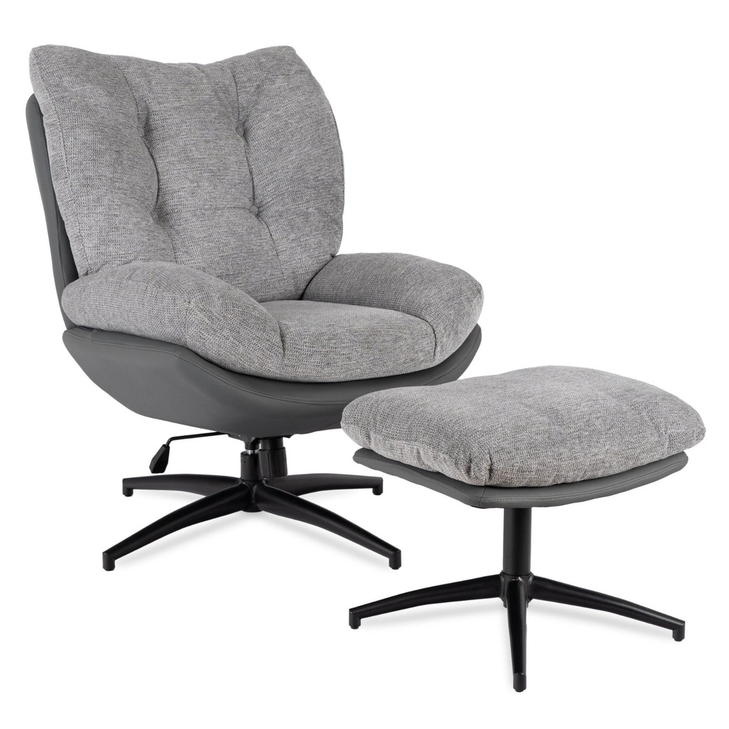 [ME.FREMONT/P/T/P/E/CZ/FW] FREMONT Drehbarer Loungesessel mit Fußhocker Grau/Schwarz