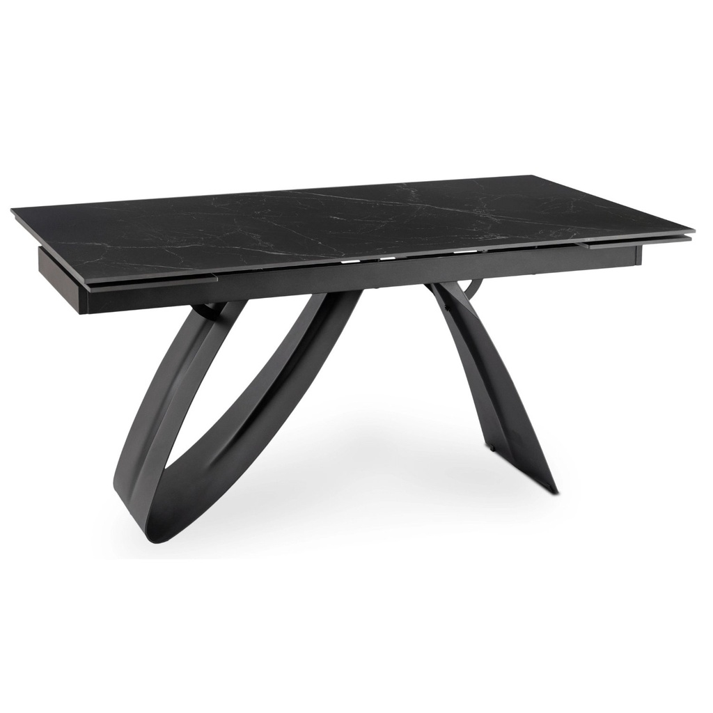 Ausziehbarer Tisch DEVON aus Keramik, 160–220 cm, schwarzer Marmor/Schwarz