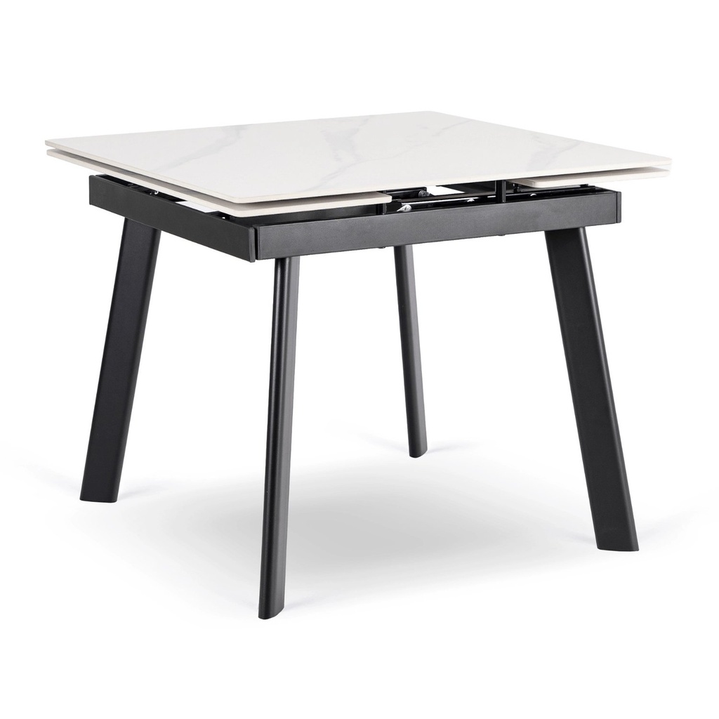 LARES Ausziehbarer Tisch aus Keramik, 90–150 cm, weißer Marmor/Schwarz