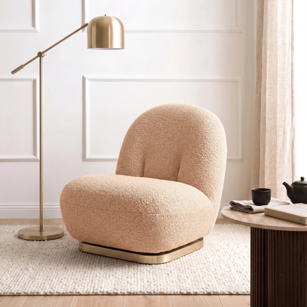 [ME.SONNY/BZ/ZL/TB/FW] SONNY drehbarer orangefarbener Bouclé-Loungesessel