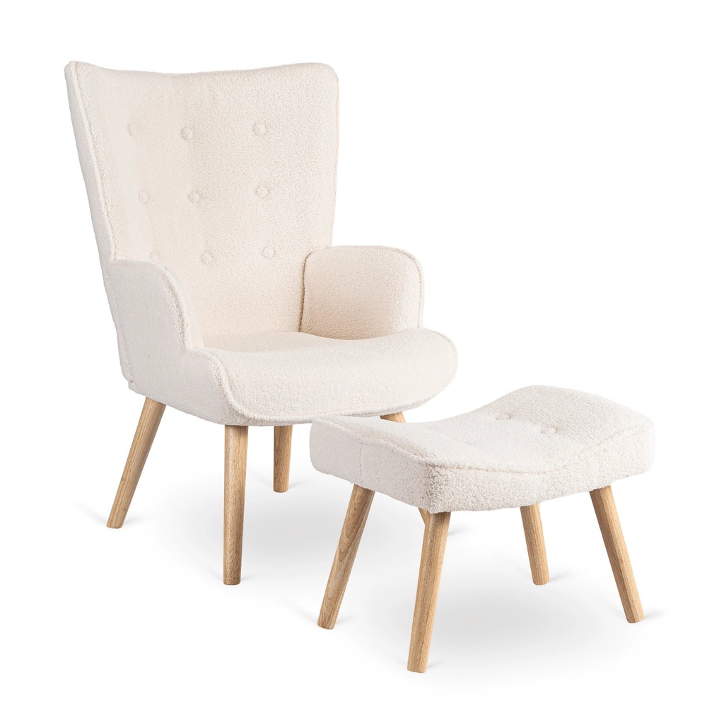 [ME.LOZANO/KR/DK/TB/FW] LOZANO Lounge Chair mit Fußhocker Cremefarbenes Boucle
