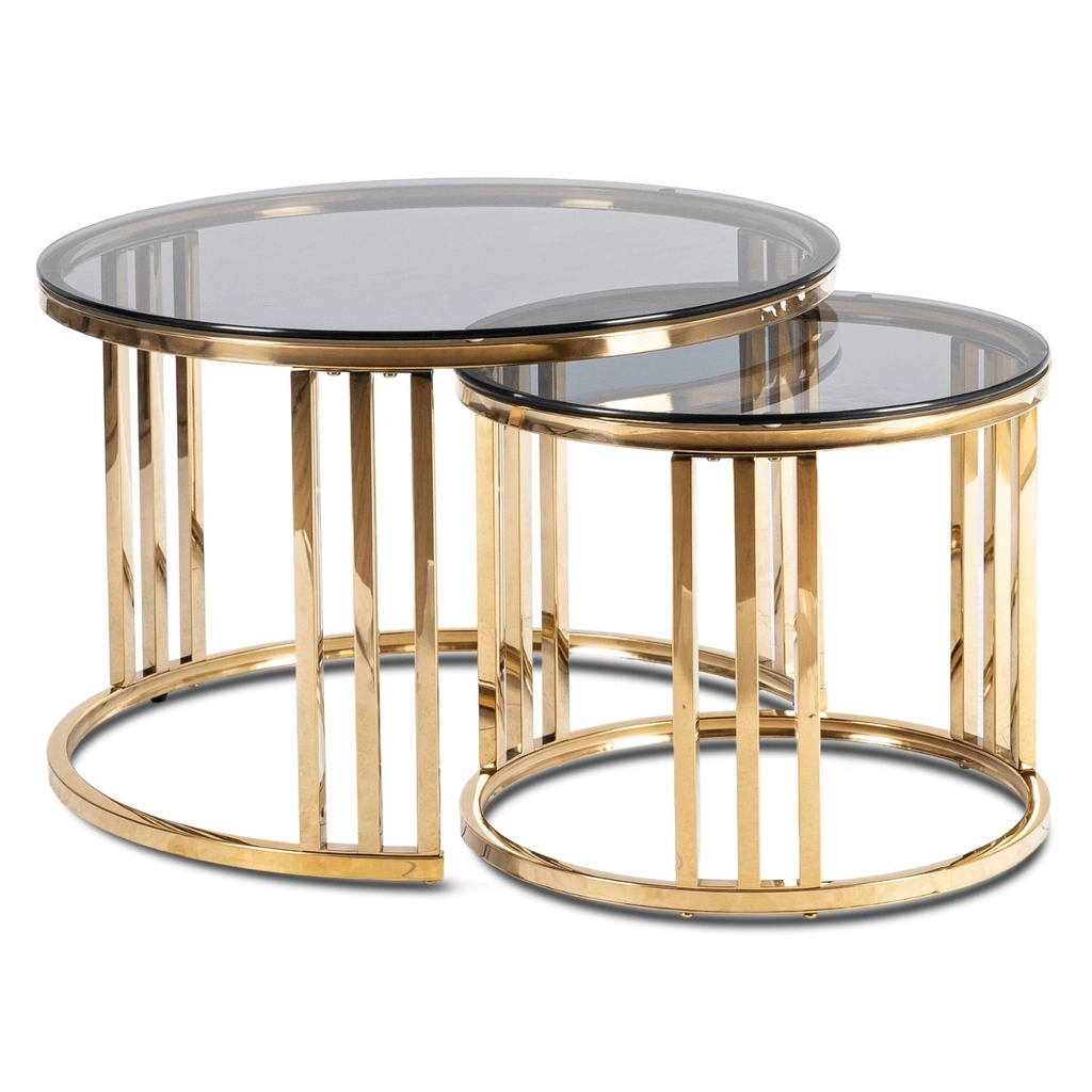 [ME.TRITON/P/ZL/SZKL/L] TRITON Grau/Gold Couchtisch-Set